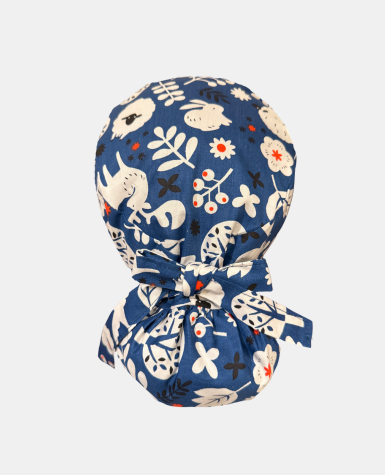 Satin Lined Ponytail Scrub Cap - Forest Animals