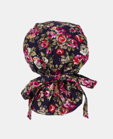 Satin Lined Ponytail Scrub Cap - Roses