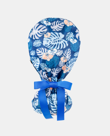 Ponytail Scrub Cap - Tropical Leaves