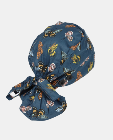 Satin Lined Ponytail Scrub Cap - Butterfly