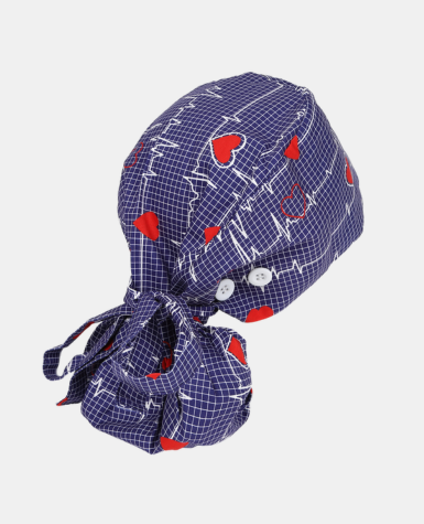 Satin Lined Ponytail Scrub Cap - EKG