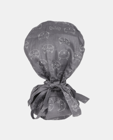 Satin Lined Ponytail Scrub Cap - Cat