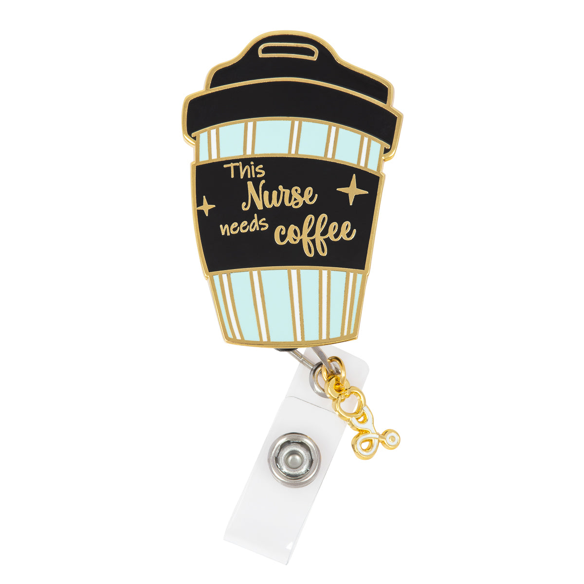 Retractable Nursing Badge Reel with Charm - Gold RN