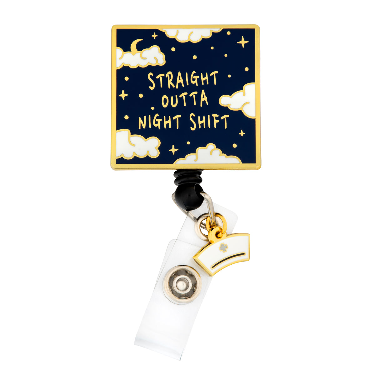 Retractable Nursing Badge Reel with Charm - Night Shift - First Lifesaver