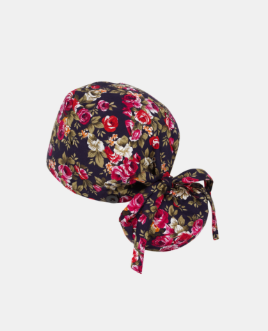 Satin Lined Ponytail Scrub Cap - Roses
