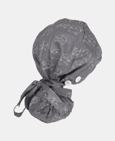 Satin Lined Ponytail Scrub Cap - Cat