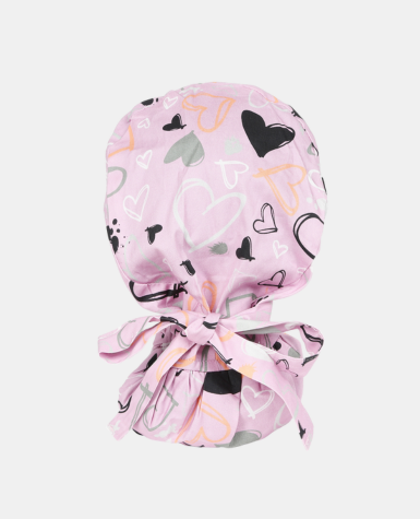Satin Lined Ponytail Scrub Cap - Heart