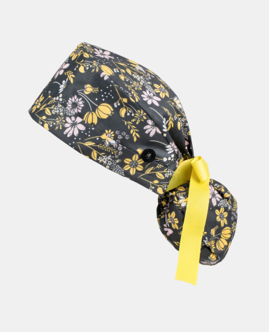 Ponytail Scrub Cap - Midnight Flowers