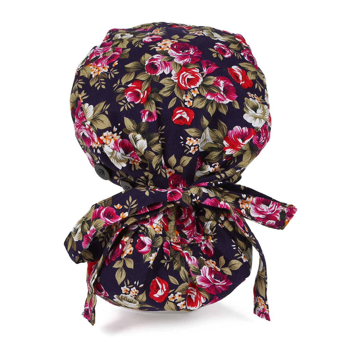 Satin Lined Ponytail Scrub Cap - Roses