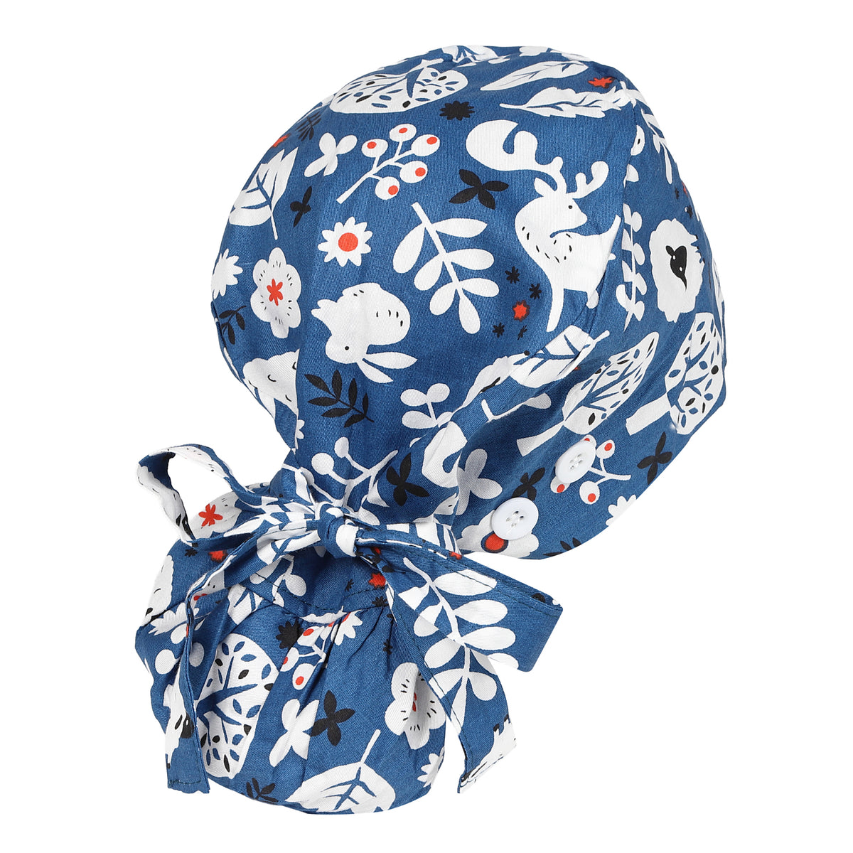 Satin Lined Ponytail Scrub Cap - Forest Animals