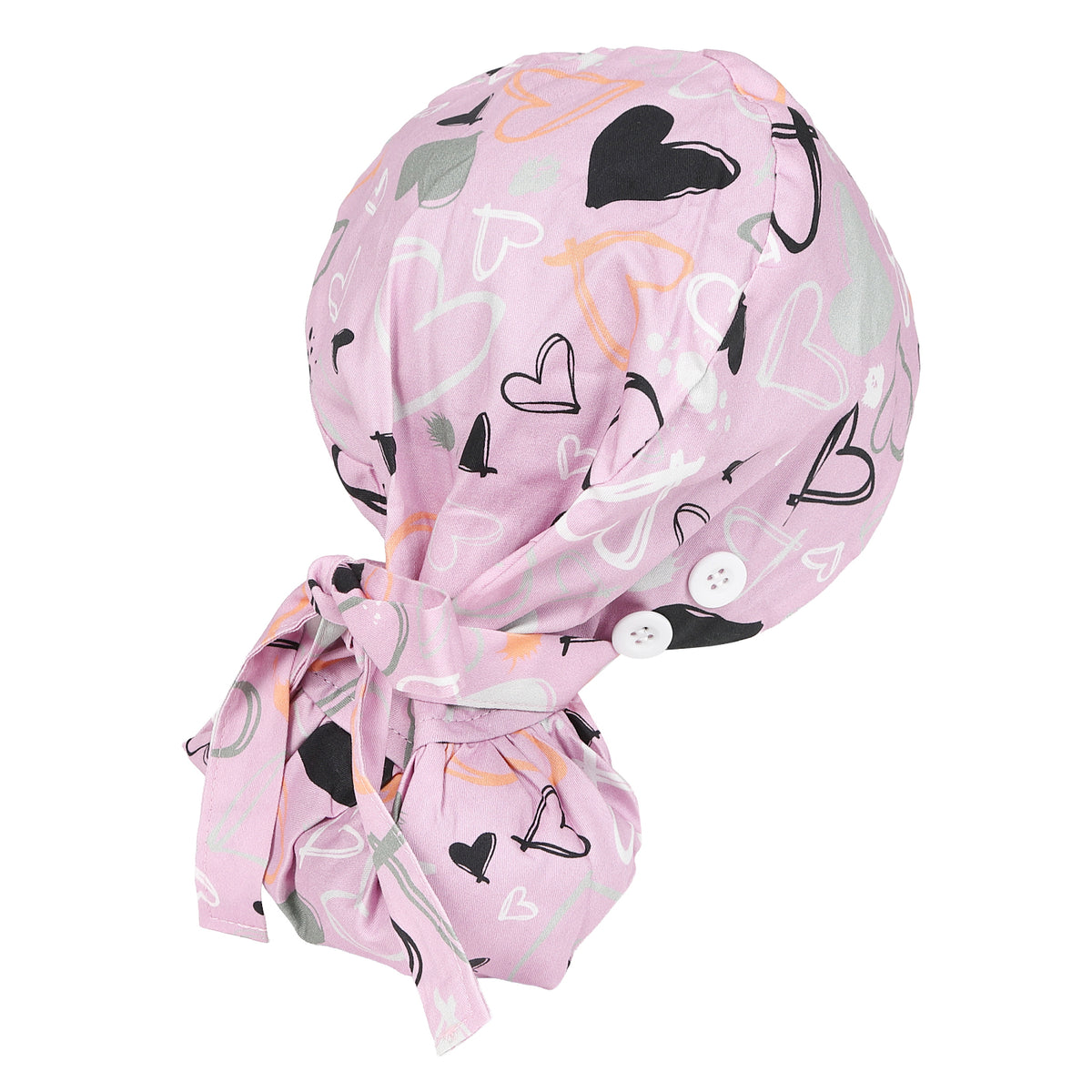 Satin Lined Ponytail Scrub Cap - Heart
