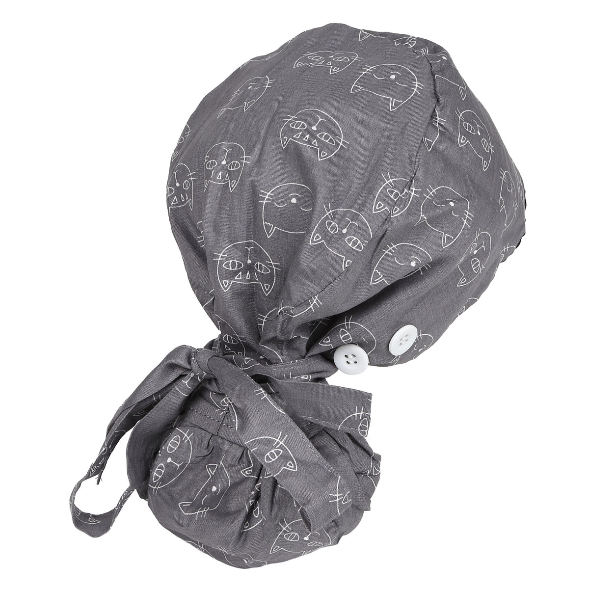 Satin Lined Ponytail Scrub Cap - Cat