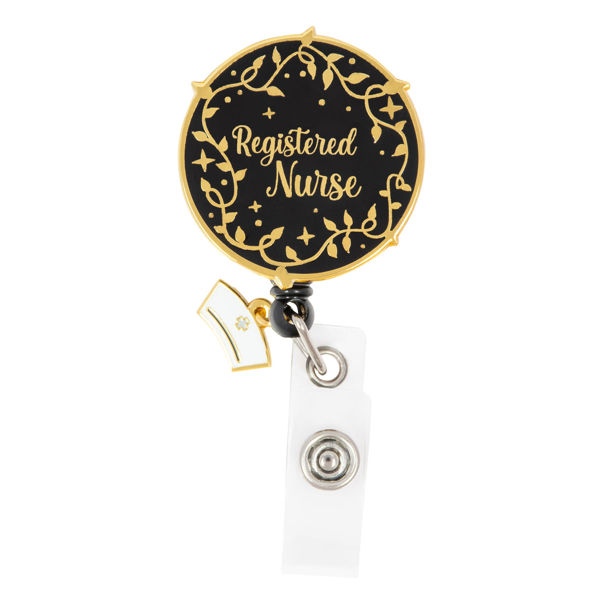 Retractable Nursing Badge Reel with Charm - Gold RN - First Lifesaver