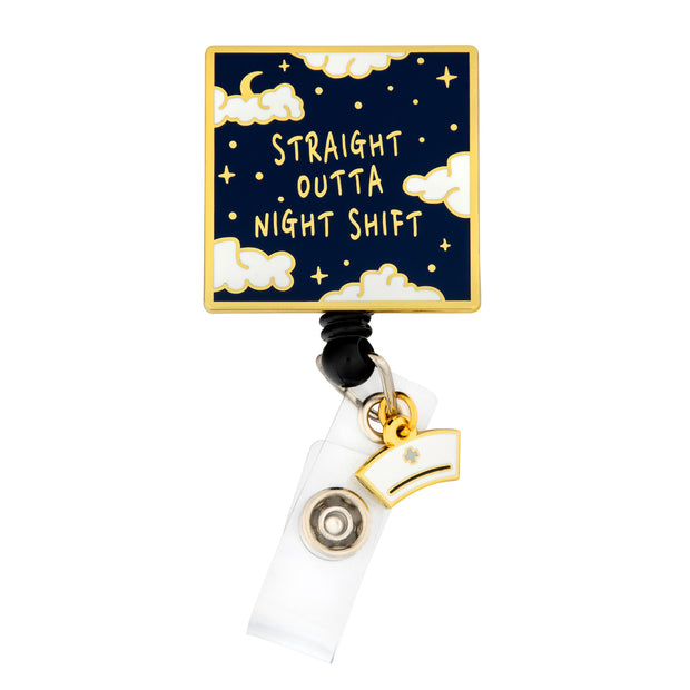 Retractable Nursing Badge Reel with Charm - Night Shift - First Lifesaver