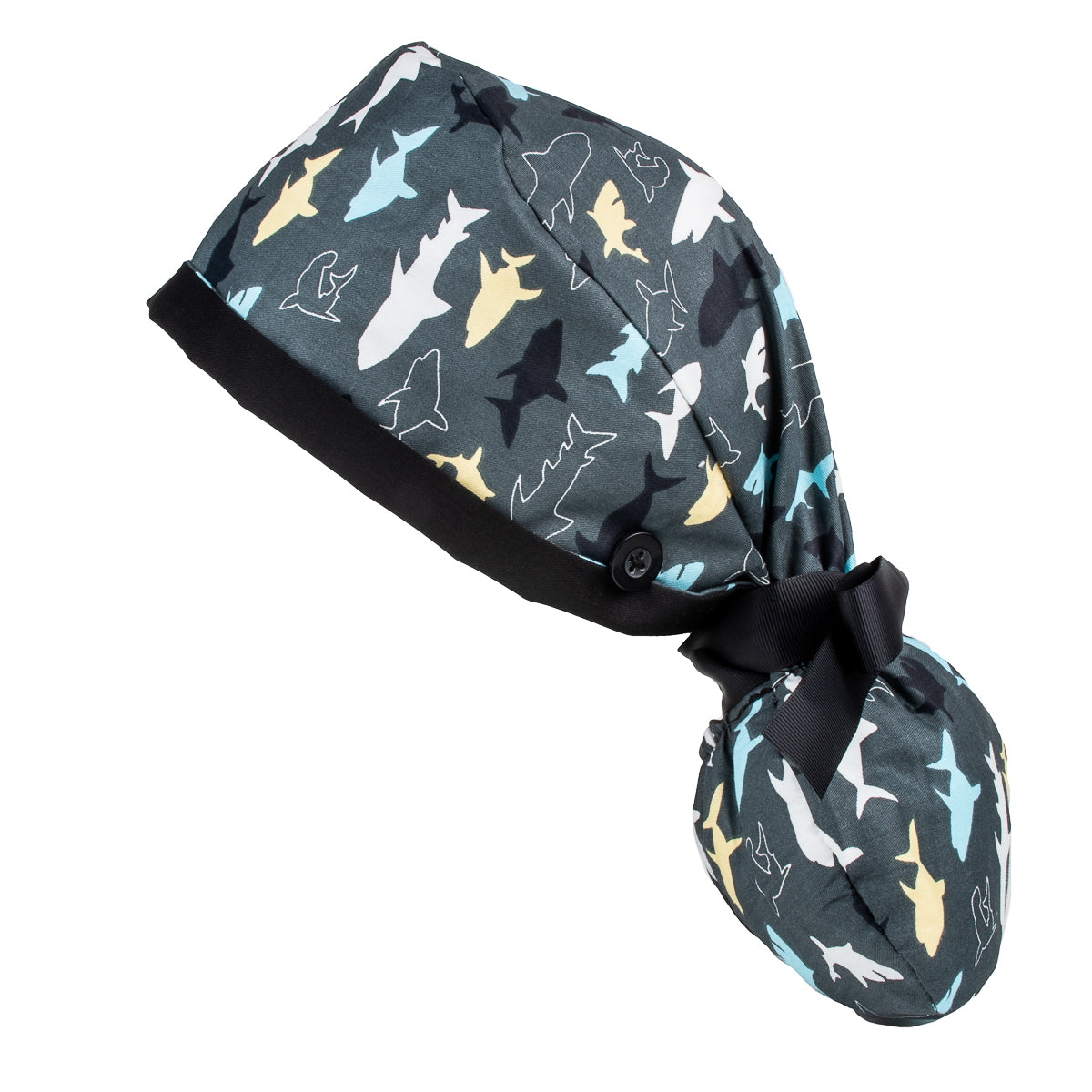 Ponytail Scrub Cap - Charcoal Sharks - First Lifesaver