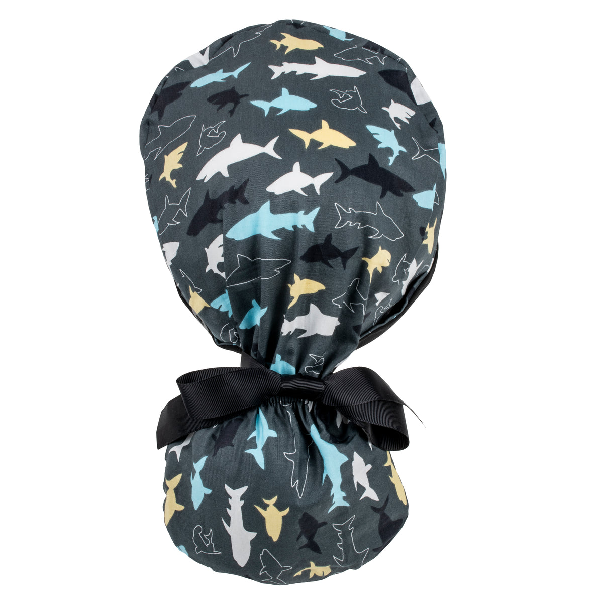 Ponytail Scrub Cap - Charcoal Sharks - First Lifesaver