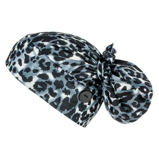 Ponytail Scrub Cap - Stretchy Black Leopard - First Lifesaver