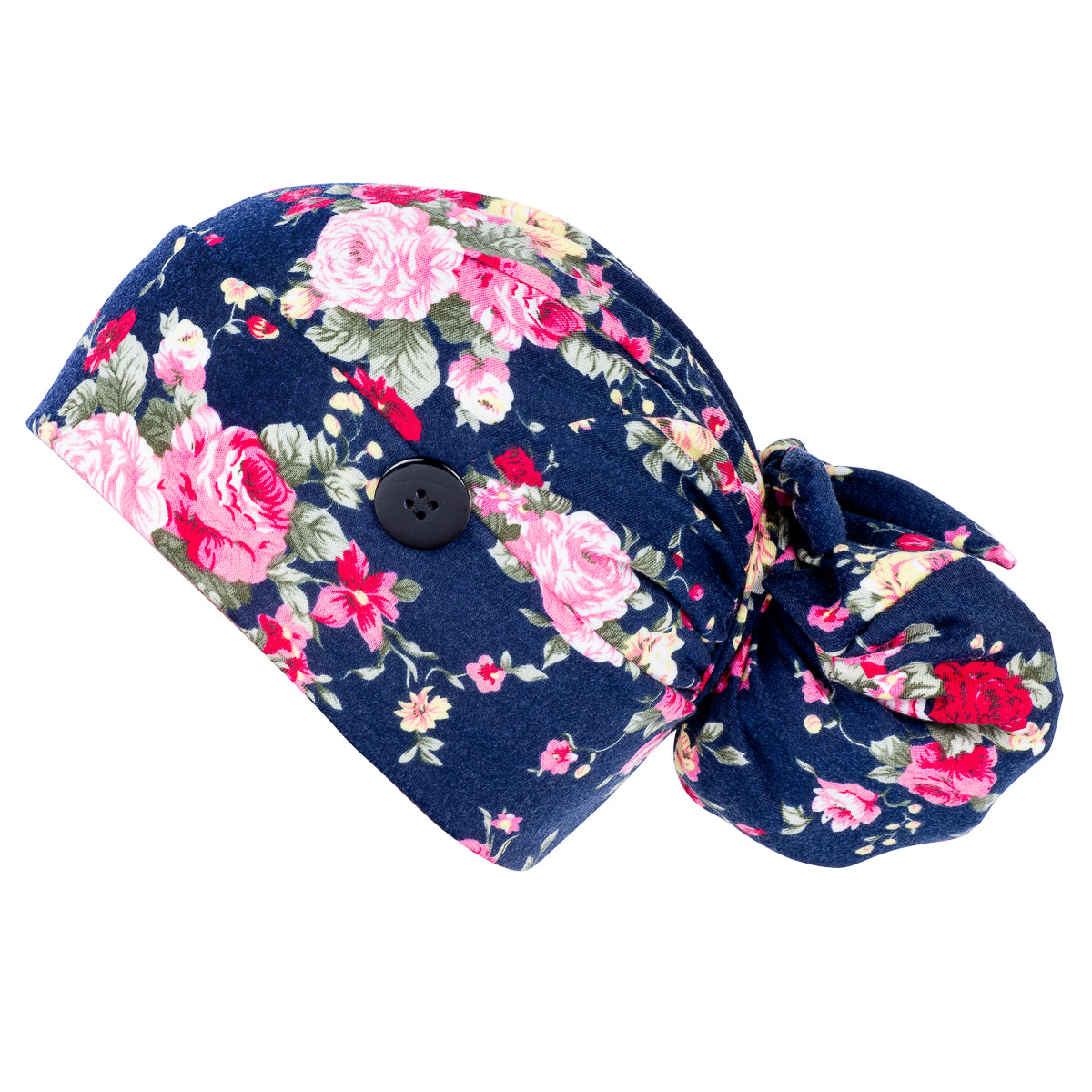 Ponytail Scrub Cap - Stretchy Navy Rose - First Lifesaver