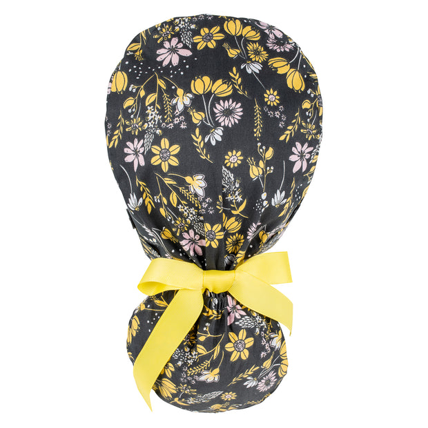 Ponytail Scrub Cap - Midnight Flowers - First Lifesaver