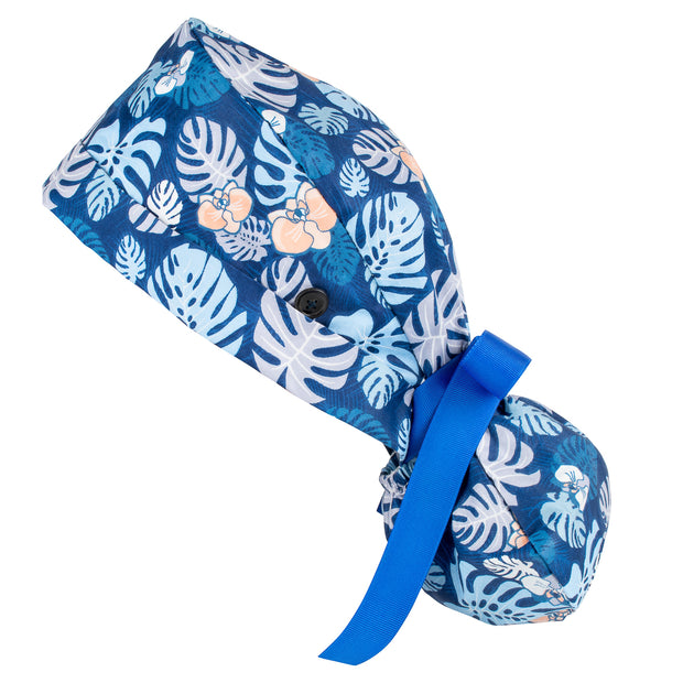 Ponytail Scrub Cap - Tropical Leaves - First Lifesaver