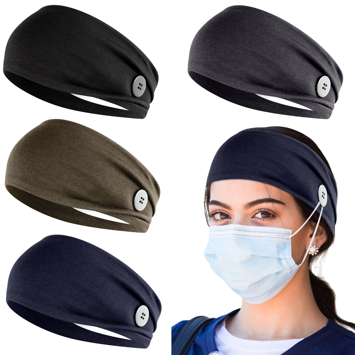 Headbands With Buttons For Mask, Nurse Headbands Non Slip With Ear Savers - Classic - First Lifesaver